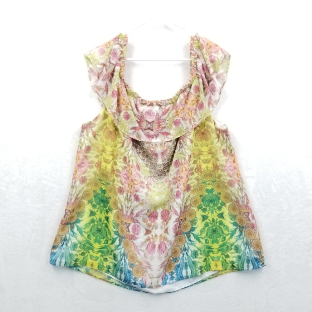 City Chic Blouse Women M 18 Floral Chiffon Flutter Boho Cottage On Off Shoulder